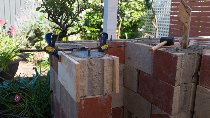 Laying Blocks & Core Filling the Pizza Oven Stand